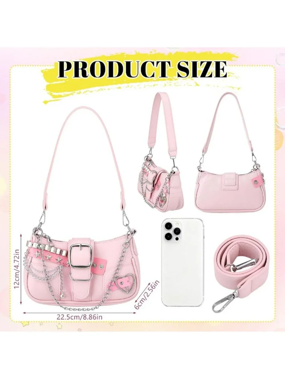 Trendy Y2K Mini Chain Hobo Bag for Women | Cute Goth Purse with Star Keychain